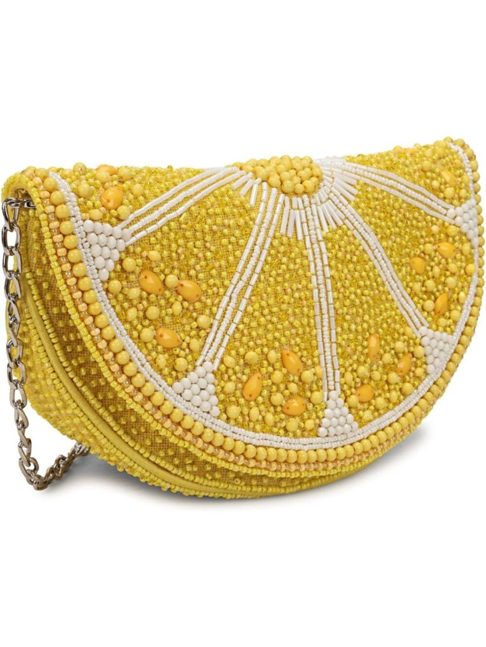 Chic Beaded Lemon Slice Clutch Purse - Yellow Evening Bag with Chain Strap